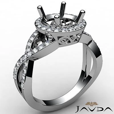 Round Semi Mount Halo Curve Shank Diamond Engagement Ring 14k White Gold 0.7Ctw - Image 1 of 4