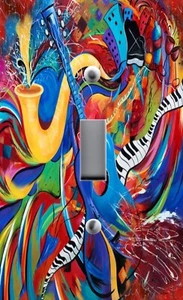 Placa Interruptor Luz Cubierta con Imagen de GUITARRA ABSTRACTA PIANO SAXOFÓN ARTE DIVERSIÓN - Imagen 1 de 26