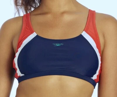 Top de natación bikini SPEEDO Quantum Splice Fusion azul marino rojo blanco para mujer XS S M XL Foto 1 de 4