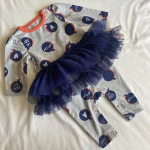 Baby Girls Grey Navy Heart Tutu Outfit Size 0-3m NWT - Picture 1 of 7
