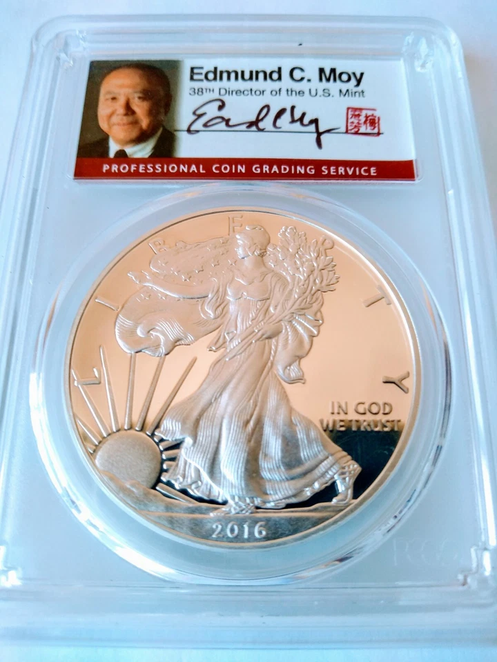 2016-W $1 Proof Silver Eagle PCGS PR70DCAM FDOI 30th Ann. Ed Moy L.E. pop (300) - Image 1 of 4