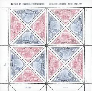US Scott # 3130 - 3131 Pacific 97 1997 velero y diligencia hoja de 16 MNH - Imagen 1 de 1