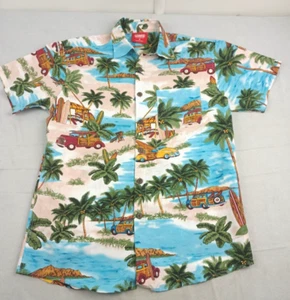 Lowes Hawaiian Shirt Men's Size S Short Sleeve Blue Old Woody Surf Car Polyester - Picture 1 of 8