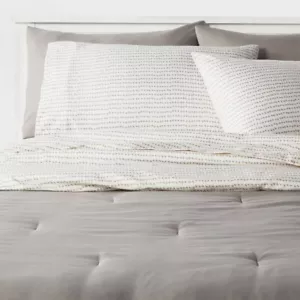 Room Essentials 7-Piece Comforter & Sheets Set Stripes Lightweight, Gray, Queen - Picture 1 of 6