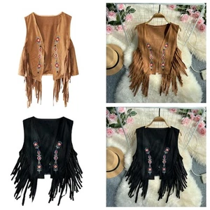 Women's Tassel Vest Open Front Sleeveless Jacket for Travel Weekend Home Hiking - Picture 1 of 15