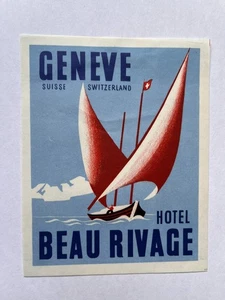 Calcomanía vintage BEAU RIVAGE HOTEL Geneve Suisse Suiza 4x5 - Imagen 1 de 2