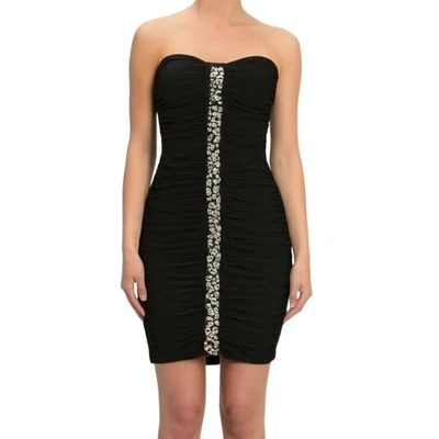 Mini Vestido Taboo HOCO Talla Pequeña Negro Bodycon Sin Tirantes Acanalado Estrás Fiesta Foto 1 de 4