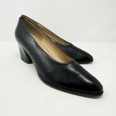 Vintage 90s Enzo Angiolini	Black Leather Chunky Heel Pumps Women's Size 9.5 EUC - Image 1 of 4