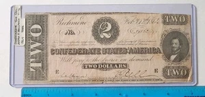 1864 US CSA T-70 $2 Richmond Confederate States of America Bank Note (1) - Picture 1 of 6