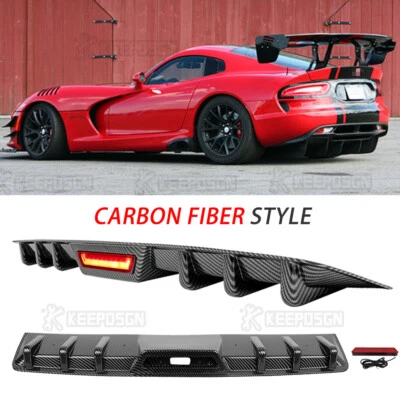 Difusor trasero de carbono parachoques labio con luces LED para Dodge Viper 2000-2017 Foto 1 de 4