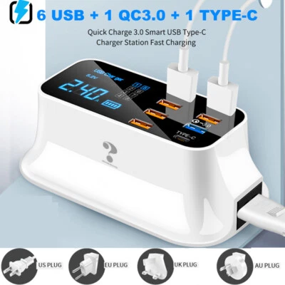 Multiple Port USB Charger HUB Station QC 3.0 8 Port Desktop LCD LED Display 40W - Image 1 of 4