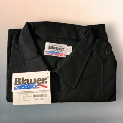 Camisa Azul 8421 20.5 Hombres Manga Corta Policía Azul Mezcla Algodón Uniforme Camisa  Foto 1 de 4