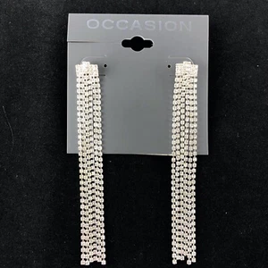 Orecchini Kohl's Occasione Lunghi Strass 3 1/2" Tono Argento Pendenti - Foto 1 di 1