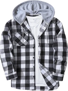 Men'S Flannel Hoodie Shirts Casual Button down Plaid Shirt Jackets for Men Long - Picture 1 of 12