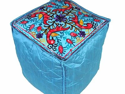 Blue Cube Peacock Floral Pouf Cover Living Room Ottoman Slipcover Footstool 16" - Image 1 of 3