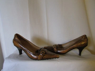 escarpins THE ORIGINAL  CAR SHOE cuir caramel/marron façon reptile 37 Foto 1 de 4