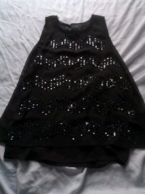H&M Black Beads Sequins Cami Top Blouse Ladies Size EUR 40 UK 12 Vest  - Image 1 of 4