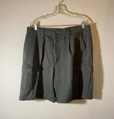 BAXTER COMPANY HOMBRES H/D ALGODÓN DENIM CARGO PANTALONES CORTOS TALLA 36 VERDE MILITAR PLISADO DELANTERO Foto 1 de 4