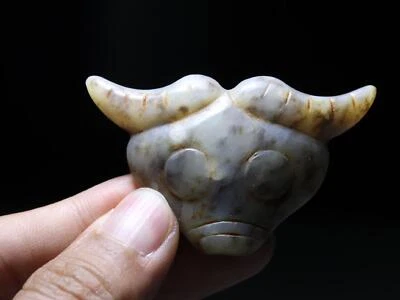 Antigua cultura Hongshan antigua piedra de jade animal buey bestia cabeza máscara amuleto colgante Foto 1 de 4