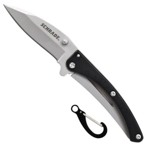 Schrade Folding Knife Black with Carabiner & Tool (SCH222BK) (8Cr13) Ships Free. - Picture 1 of 11