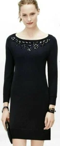 ANN TAYLOR Size S 4 6 Rhinestone Embellished Sweater Knit Dress Cotton Black NWT - Picture 1 of 5