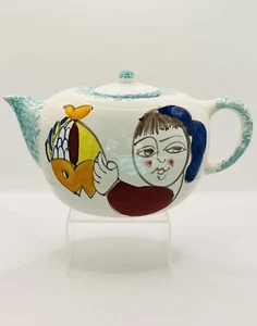 Vintage Cer Desuir Girl and Fish Teapot Multicolor Italy - Picture 1 of 12