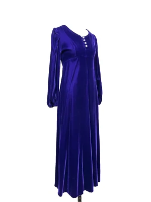Vestido maxi vintage anos 60 anos 70 roxo veludo Juliet Empire Regency Renaissance XS - Imagem 1 de 4