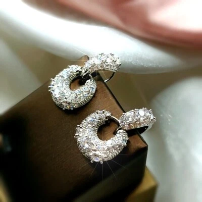 Pendientes Huggie Plata Relleno Oro Blanco 18k Circonita Cúbica Doble Enlace Círculo Foto 1 de 4