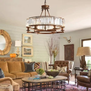 8-Light Brown Rustic Chandelier,  Iron, 30.7" Dia, Ceiling/Chain Mount - Picture 1 of 11
