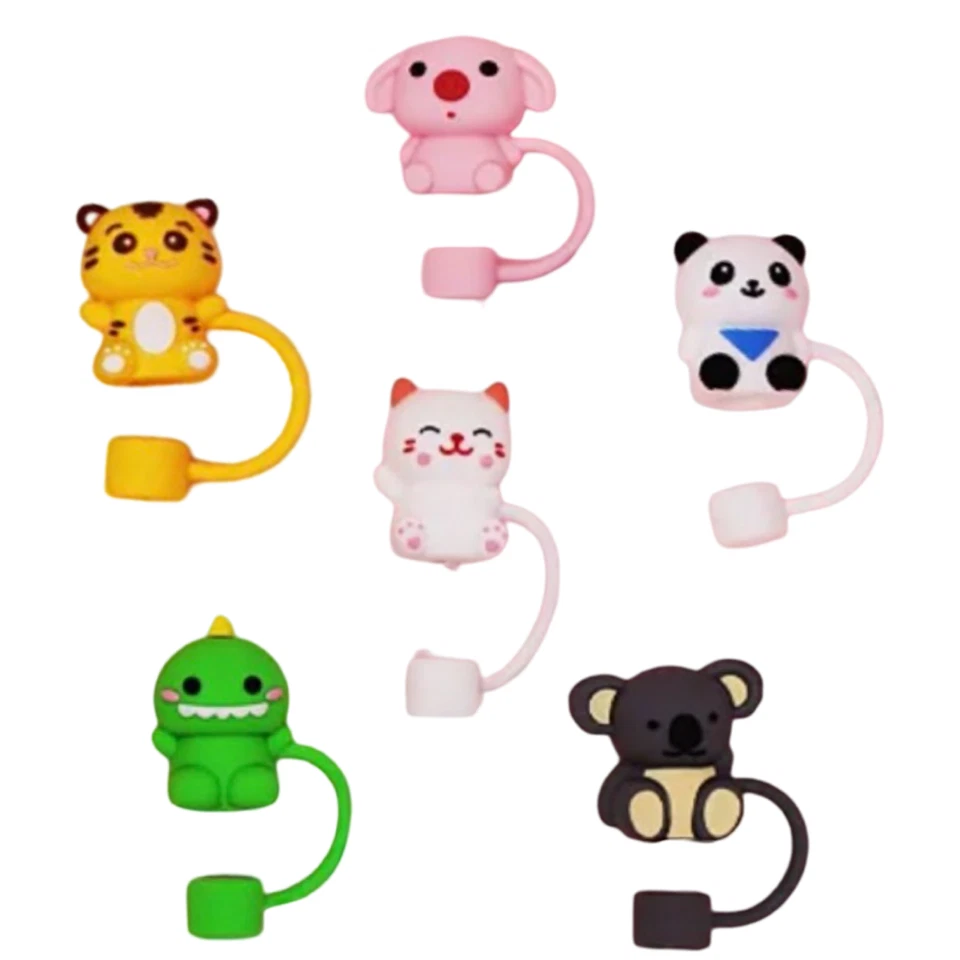 6pc Animal Theme Cute Silicone Straw Cover Caps Protects From Germs & Spills - Image 1 of 4