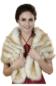 EASEDAILY Women's Fur Shawls and Wraps Wedding Fur Scarf Faux Bridal Fur Stole - Picture 1 of 9