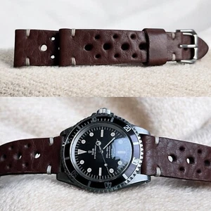 20 mm Genuine Rough Brown Leather RALLY watch Strap for vintage chronograph - Imagen 1 de 9