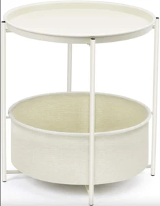 TOOLF Round Side table - Beige, Metal Nightstand, Coffee Round Table - Picture 1 of 7