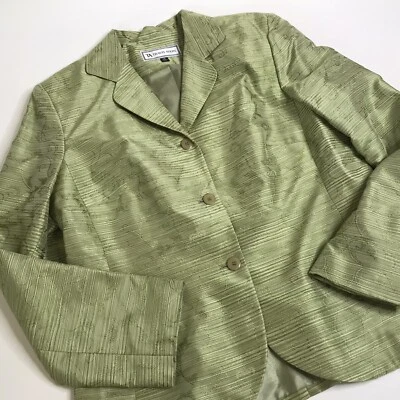 Travis Ayers Womens Size 14 Silk Green Brocade 3 Button Blazer Career Formal - Image 1 of 4