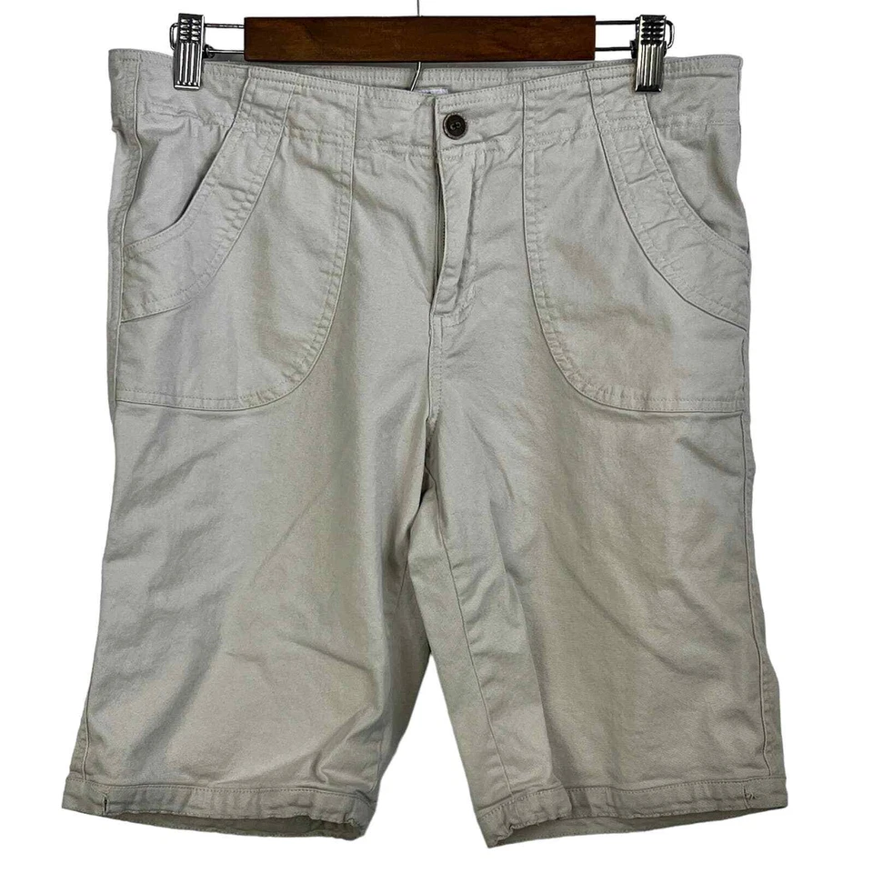 CARIBBEAN JOE ALGODÓN ELÁSTICO TIRO MEDIO FRENTE PLANO BERMUDA PANTALONES CORTOS TOSTADO 12P PETITE Foto 1 de 4