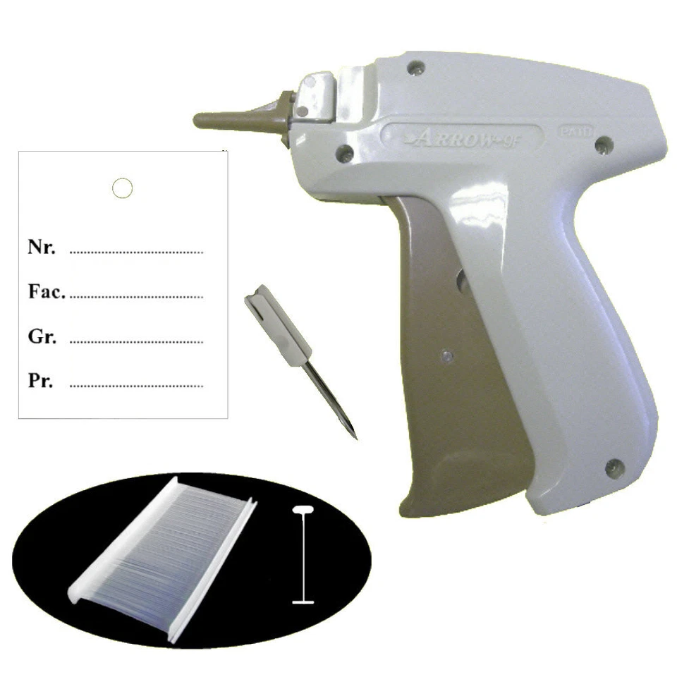 GEBAR E-Set52= Etikettier Pistole ARROW 9F +1 Nadel fein 1000 Heft Fäden & Etiketten