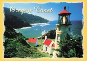 Postal Faro Cabeza Heceta mirando hacia el sur a las cuevas de leones marinos, Florencia Oregón - Imagen 1 de 2