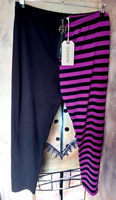 Leggings listra roxa preta proibida 3XL 20 22 NOVA COM ETIQUETAS ALTERNATIVA GÓTICA ZÍPER FALSO - Imagem 1 de 3