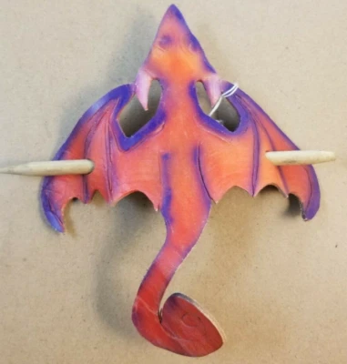 Handmade 6" Painted Genuine DRAGON Leather Bun Holder Updo Hair Stick Pin NEW - Image 1 of 4
