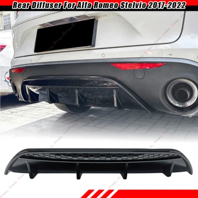 For 17-22 Alfa Romeo Stelvio Gloss Blk Rear Bumper Diffuser Spoiler Veloce Style - Image 1 of 4
