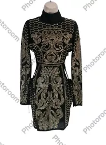 FASHION NOVA Women Shinny Bodycon Dress Size S Black Side Cut Hight Neck 270BP - Picture 1 of 6