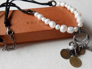 Silpada Sterling Pearl, Obsidian Brass Coin Pendant Necklace N1947 346981 - Picture 1 of 9