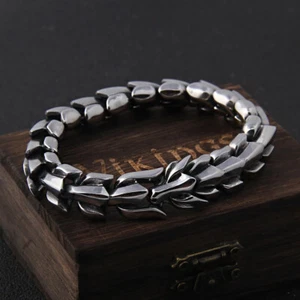 Viking Ouroboros Vintage Punk Hippop Bracelet for Men Stainless Steel Jewelry - Picture 1 of 17