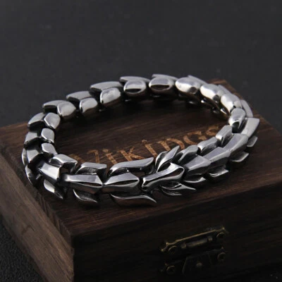 Viking Ouroboros Vintage Punk Hippop Bracelet for Men Stainless Steel Jewelry - Image 1 of 4
