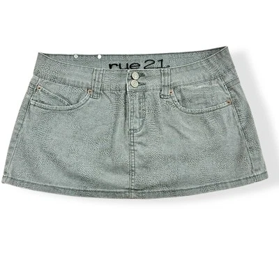 Rue21 Y2K Vintage Gray Denim Cheetah Animal Snakeskin Print Micro Mini Skirt 9 - Image 1 of 4