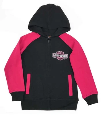 Moletom com capuz Harley-Davidson Big Girls glittery B&S malha com zíper, preto e rosa (7/8) - Imagem 1 de 2