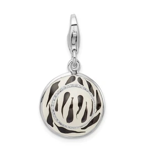 Amore La Vita Silver Polished 3-D CZ Enameled Zebra Hat Charm with Fancy Lobste - Picture 1 of 5