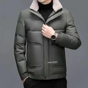 Men's Genuine Leather Jacket Lapel Collar Casual Jacket Thickened Winter Jacket - Picture 1 of 26