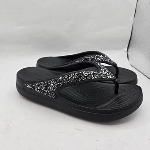 WOMEN'S CROCS SLOANE BLACK/GLITTER FLIP FLOP PLATFORM BEACH SANDALS SIZE 10 - Picture 1 of 7