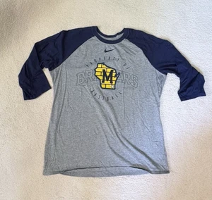 Nike Milwaukee Brewers 3/4 Sleeve Raglan Shirt Center Swoosh Large Grey Blue - Bild 1 von 6